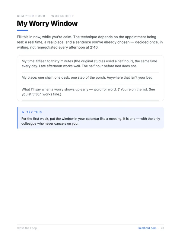 Inside the guide — the Worry Window worksheet