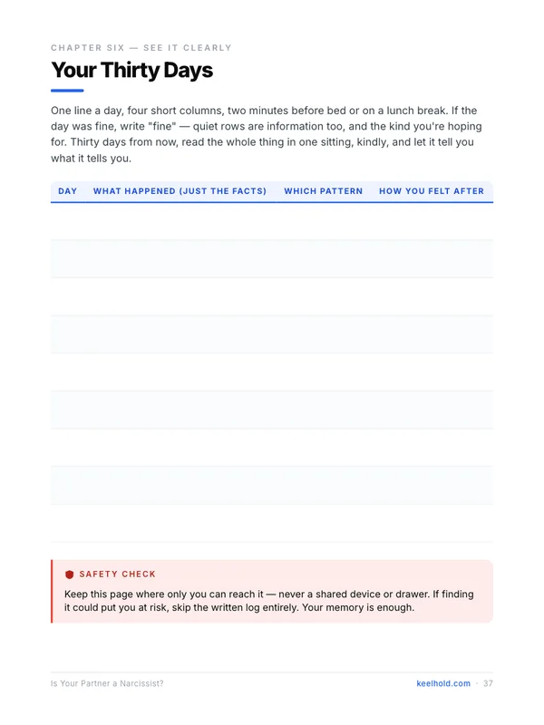 Inside the guide — the 30-day Pattern Log